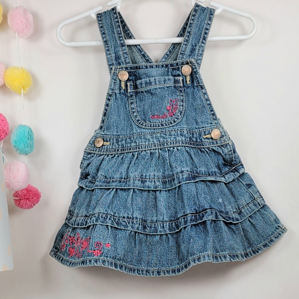 OshKosh B'gosh Denim Overall Dress with Embroidered Flowers